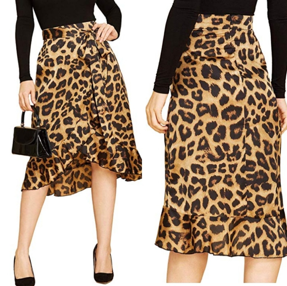 Cheetah animal print asymmetrical ruffle skirt